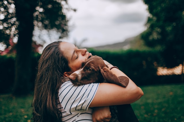 woman takes her dog to the park to ensure pet safety during pest control 