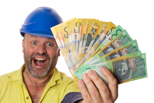 excited tradie with cash in hand