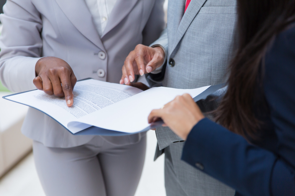 Two lawyers discuss a water staining case